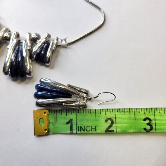 Blue Bib Statement Necklace With Earrings - Picture 4 of 15